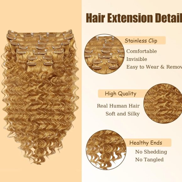 Blonde Deep Wave Clip in Hair Extensions - 20 Inch Real Remy Human Hair,120g 7pc main image 4